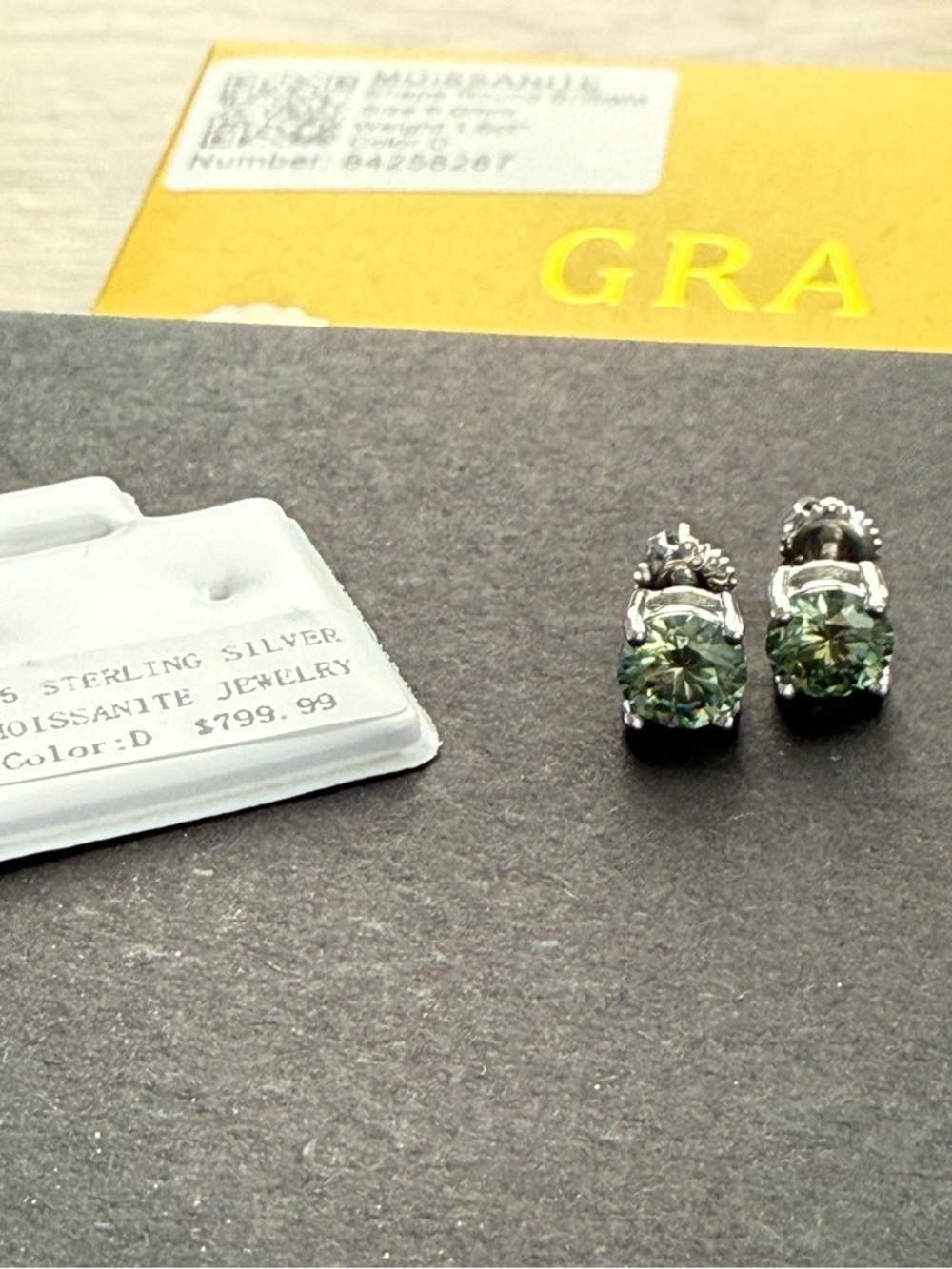 *NEW* 1.6CT Sterling Silver 6.0 mm Green Moissanite Stud Earrings